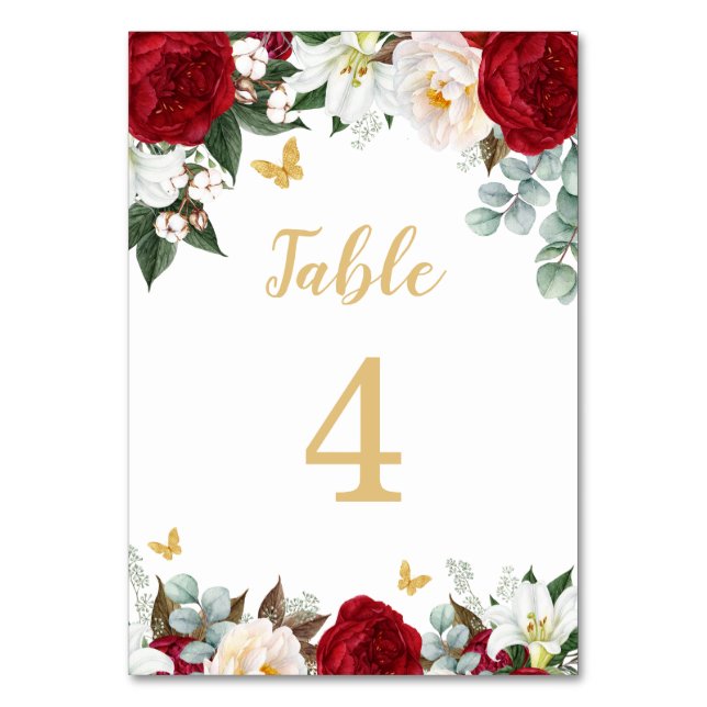 Numéro De Table Elégant Quinceañera rouge floral (Par défaut)