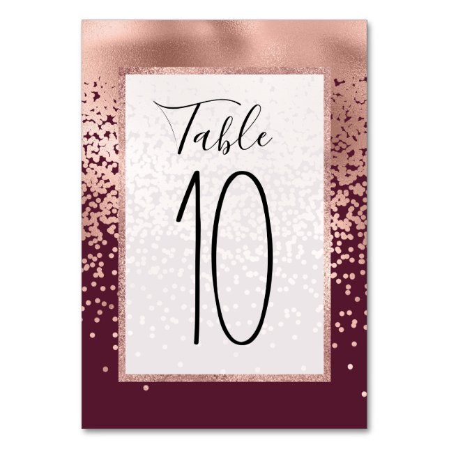 Numéro De Table Élégant Rose Bourgogne Gold Polka Dot Gradient (Par défaut)