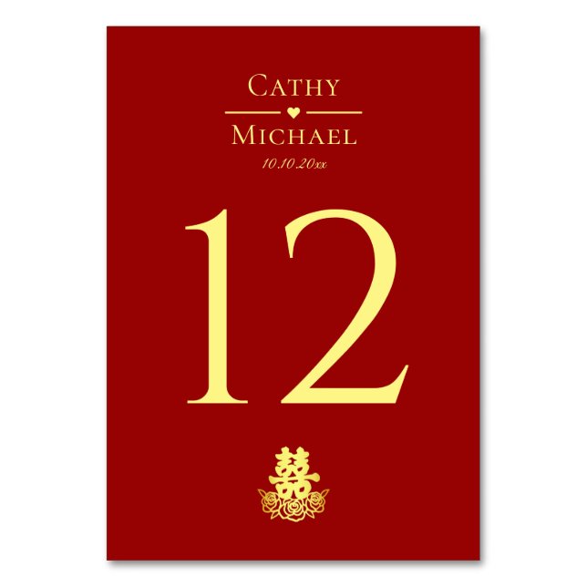 Numéro De Table Élégant rose double bonheur mariage chinois (Par défaut)