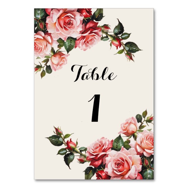 Numéro De Table Élégant rose et roses rouges mariage floral (Par défaut)