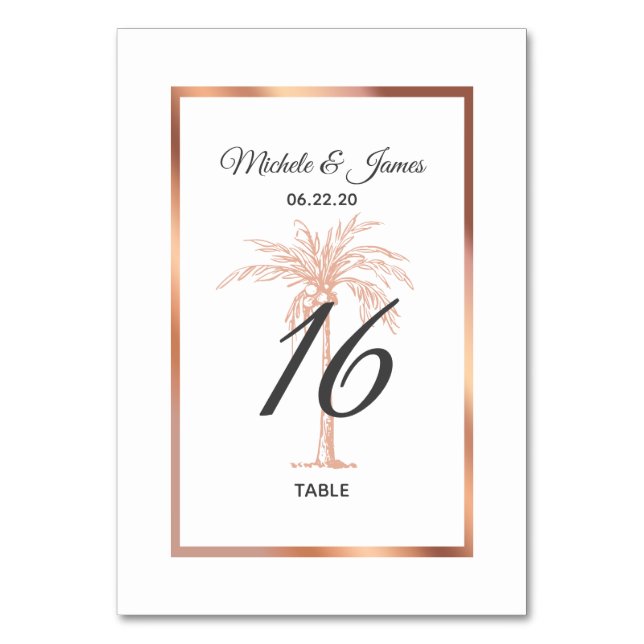 Numéro De Table Élégant Rose Gold Copper Palm Tree Moderne Mariage (Par défaut)