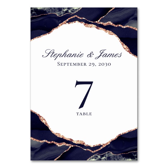 Numéro De Table Elégant Rose Gold Foil Marine Blue Agate Mariage (Par défaut)