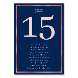 Numéro De Table Elégant Rose Gold Navy Mariage luxueux
