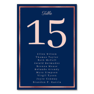 Numéro De Table Elégant Rose Gold Navy Mariage luxueux