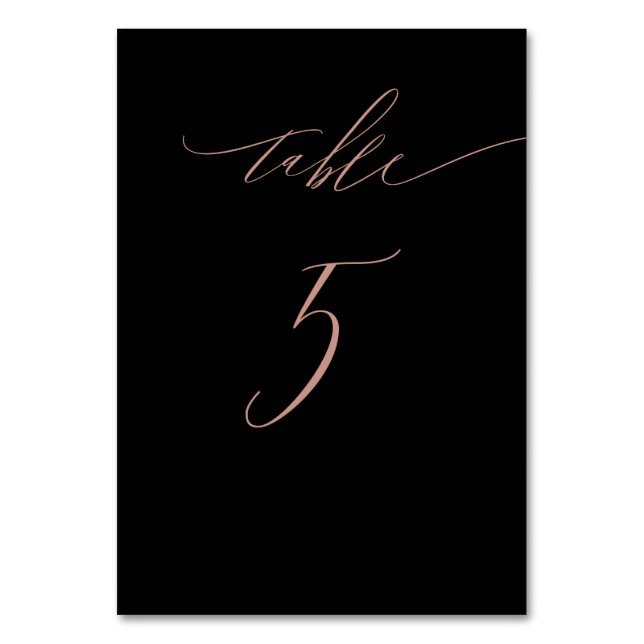 Numéro De Table Élégant Rose noir Gold Script No 5 Mariage (Par défaut)