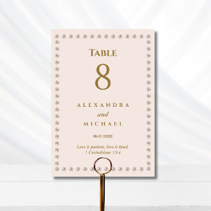 Numéro De Table Élégant Rose Poussiéreux Perle Mariage Chrétien