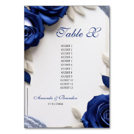 Numéro De Table Elégant Roses bleu marine et Mariage Parties scint