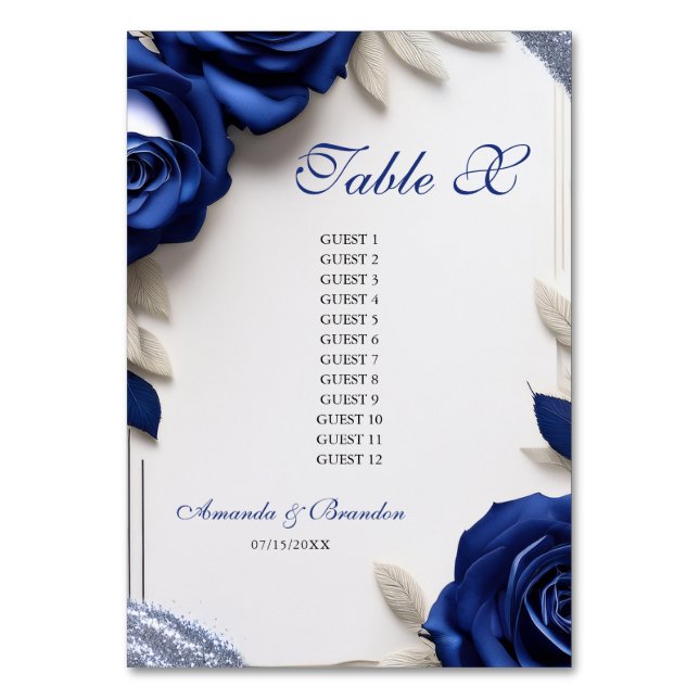 Numéro De Table Elégant Roses bleu marine et Mariage Parties scint (Par défaut)