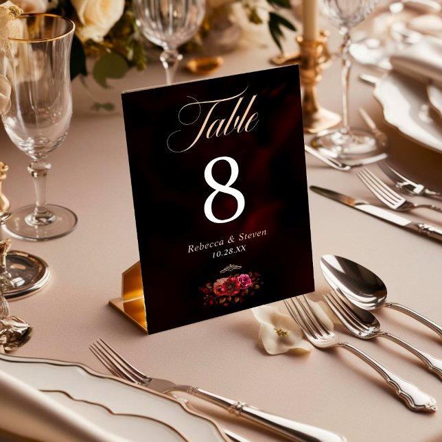 Numéro De Table Elégant rouge noir floral Mariage romantique moody (Créateur téléchargé)