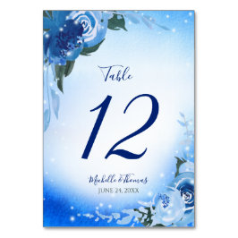Numéro De Table Elégant Royal Blue Aquarelle Floral Verdure