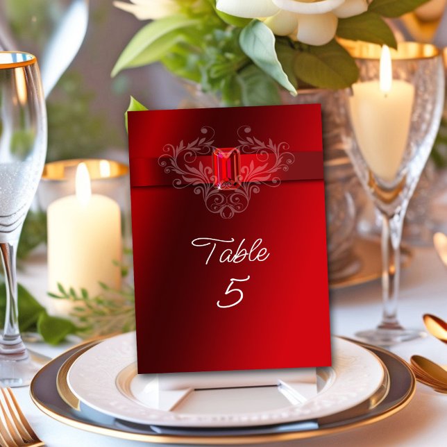 Numéro De Table Élégant Ruby Rouge Ruby Mariage Noël (Créateur téléchargé)