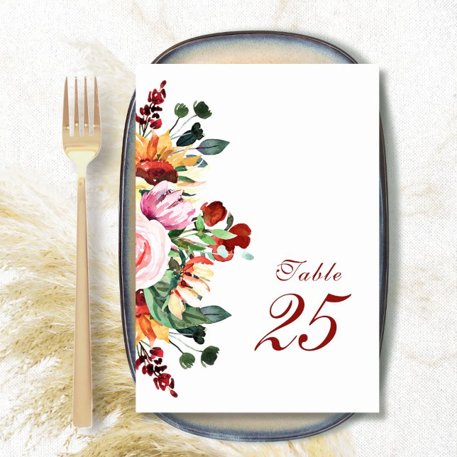 Numéro De Table Elégant Rustique Aquarelle Floral Mariage de tourn (Créateur téléchargé)