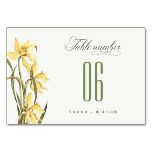 Numéro De Table Elégant Rustique Aquarelle Jaune Daffodique Mariag
