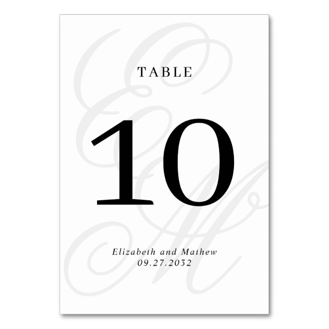 Numéro De Table Élégant Script blanc ivoire Mariage Monogramme bla (Par défaut)