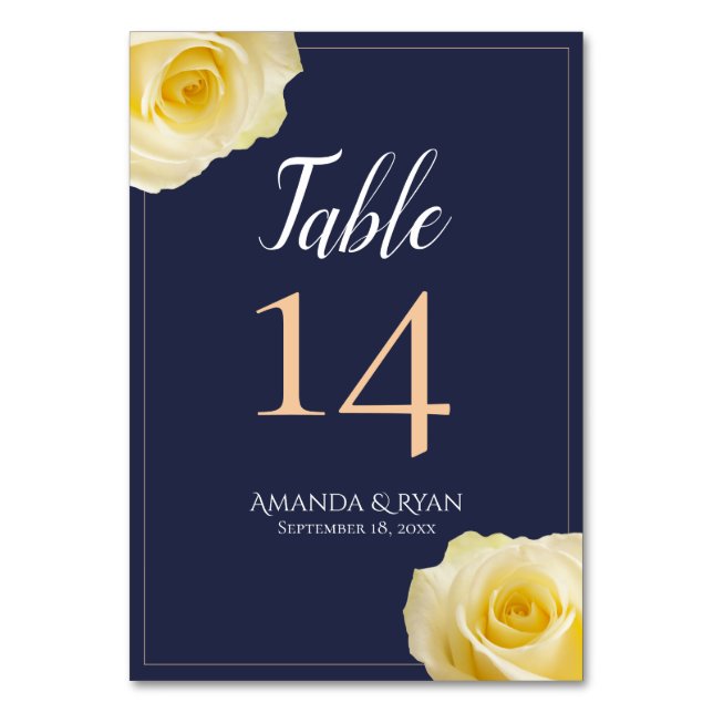 Numéro De Table Élégant Script bleu rose jaune Mariage floral (Par défaut)