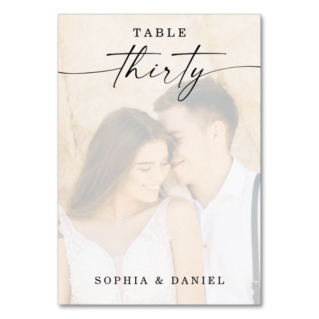 Numéro De Table Élégant Script Photo Mariage Numéro de tableau 30 (Par défaut)