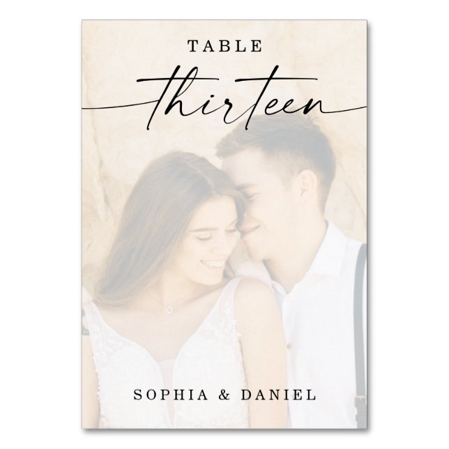 Numéro De Table Élégant Script Photo Mariage Numéro de tableau Tre (Par défaut)