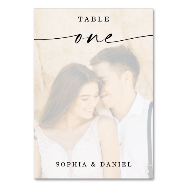 Numéro De Table Élégant Script Photo Mariage Table Numéro Un (Par défaut)