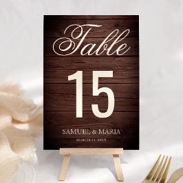 Numéro De Table Élégant Script Rustic Wood Mariage