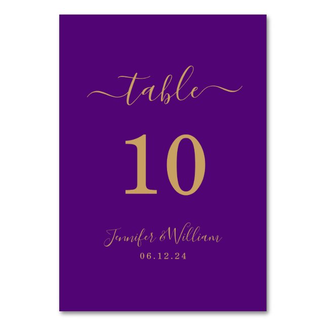 Numéro De Table Élégant Simple Glam Script Mariage Gold Purple (Par défaut)