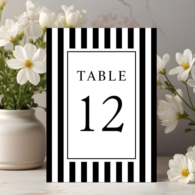 Numéro De Table  Elegant Striped Black And White Wedding (Elegant Striped Black And White Wedding Table Number)