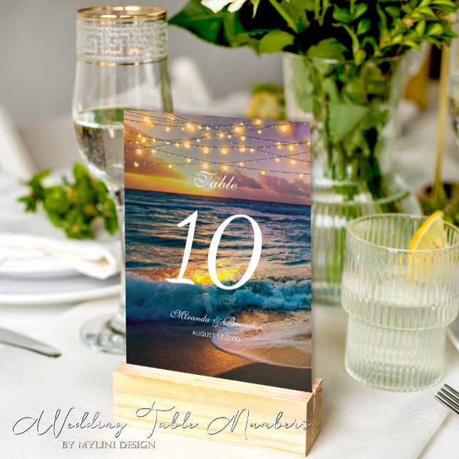 Numéro De Table Elégant Sunset Beach Lights Mariage d'été (Créateur téléchargé)