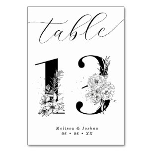 Numéro De Table Élégant tableau floral noir et blanc 13