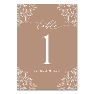 Numéro De Table Elégant Taupe Beige Vintage Classique Petit Mariag