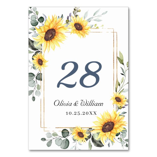 Numéro De Table Elégant tournesol Eucalyptus Aquarelle Mariage T (Par défaut)