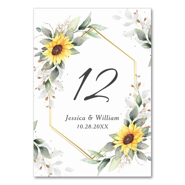 Numéro De Table Élégant tournesol vert Mariage floral (Par défaut)