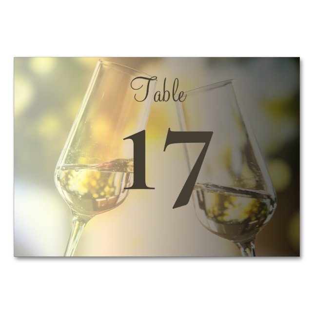 Numéro De Table Elégant verre de champagne Réception de mariage (Devant)