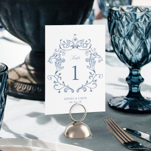 Numéro De Table Élégant Vintage baroque Crest Mariage bleu