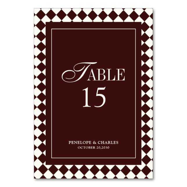 Numéro De Table Elegant Vintage Burgundy Formal Wedding (Par défaut)