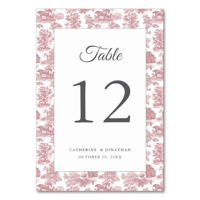 Numéro De Table Elégant Vintage Chic Cheval Rose Toile (Par défaut)