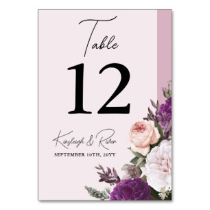 Numéro De Table Elégant Vintage Floral Roses et Dusty Mauve Mariag