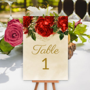 Numéro De Table Élégant Vintage Roses Rouges Champagne Table 1