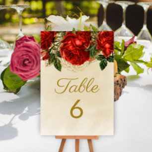 Numéro De Table Élégant Vintage Roses Rouges Champagne Table 6