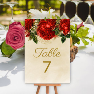 Numéro De Table Élégant Vintage Roses Rouges Champagne Table 7