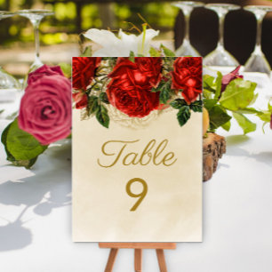 Numéro De Table Élégant Vintage Roses Rouges Champagne Table 9