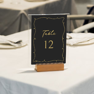 Numéro De Table Elégant Vintage Whimsical Black et Mariage or