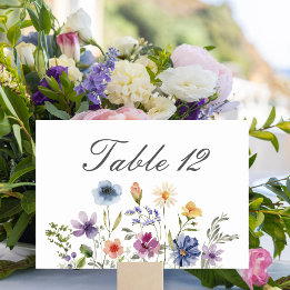 Numéro De Table Elegant Watercolor Wildflowers Spring Wedding