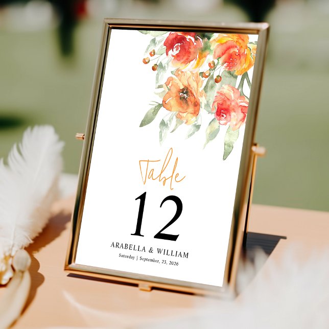 Numéro De Table Elégante aquarelle Apricot Floral (Créateur téléchargé)