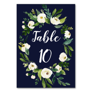 Numéro De Table Elégante aquarelle blanc Floral Wreath Navy bleu