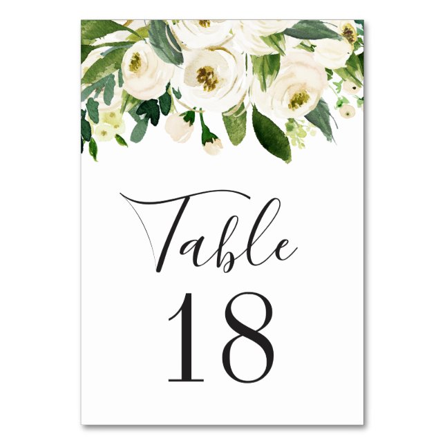 Numéro De Table Elégante aquarelle blanche Floral & Mariage de ver (Par défaut)