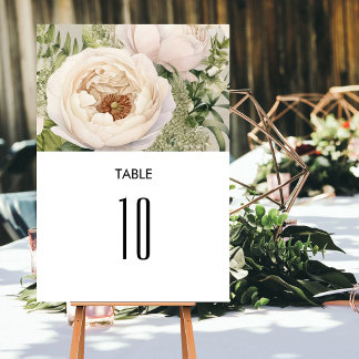 Numéro De Table Elégante aquarelle de bouquet de fleurs blanches