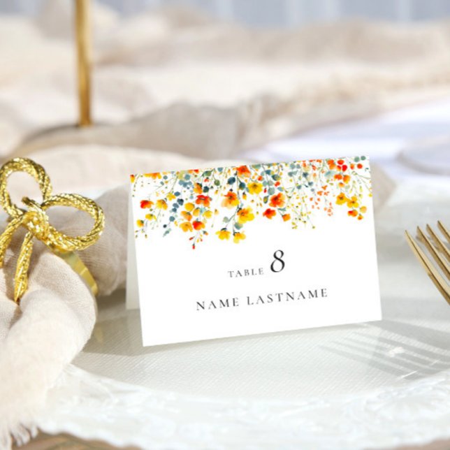 Numéro De Table Elégante aquarelle Fleurs sauvages Mariage floral (Créateur téléchargé)