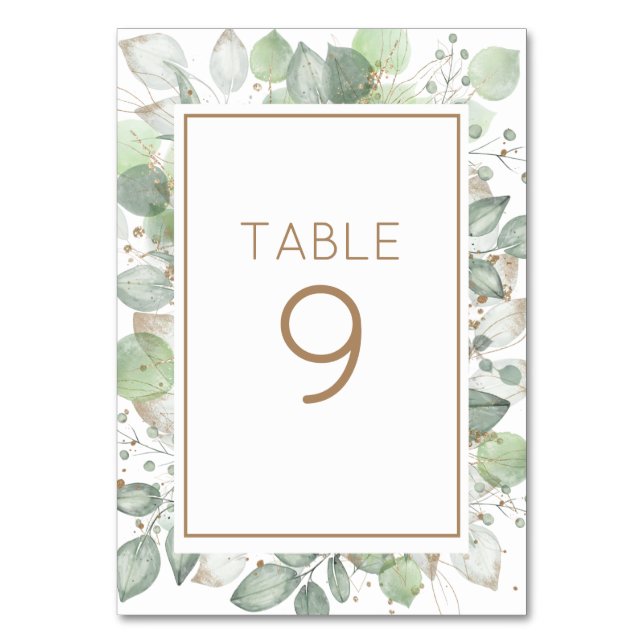 Numéro De Table Elégante aquarelle Foliage Sage Gold Numéro de tab (Par défaut)