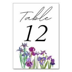 Numéro De Table Elégante aquarelle Iris script de fleur photo