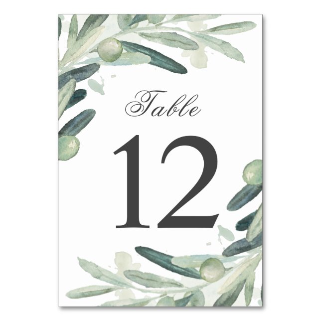 Numéro De Table Elégante aquarelle Olive Sprig Branche verte (Par défaut)