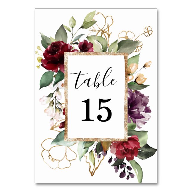 Numéro De Table Elégante aquarelle or rouge profond Floral (Par défaut)